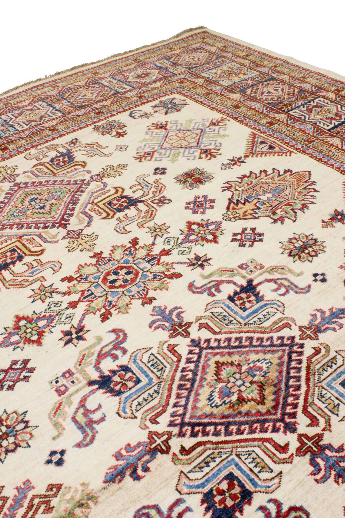 8x10 Ivory and Navy Kazak Tribal Rug