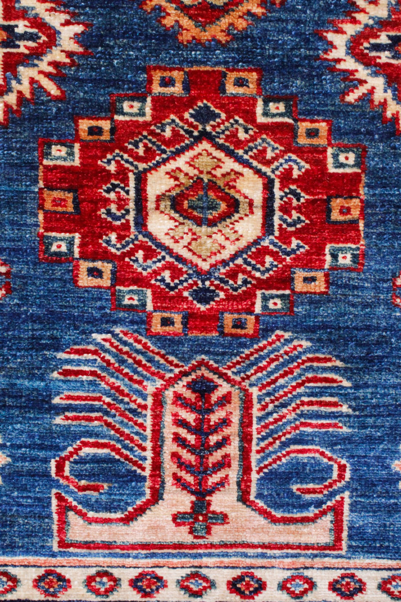 Vintage Handmade 8x10 Blue and Red Anatolian Caucasian Tribal Distressed Area Rug