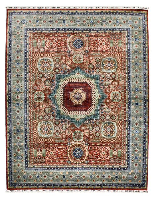 8x10 Red and Green Turkish Tribal Rug