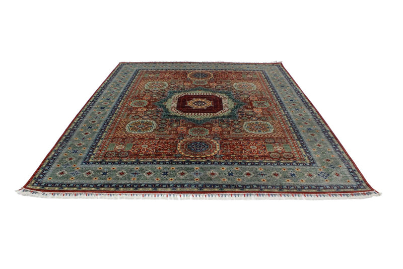 Vintage Handmade 8x10 Red and Green Anatolian Turkish Traditional Distressed Area Rug