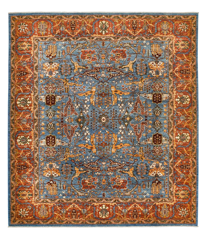 10x13 Blue and Rust Anatolian Traditional Rug