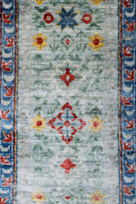Vintage Handmade 7x10 Blue and Green Anatolian Turkish Traditional Distressed Area Rug
