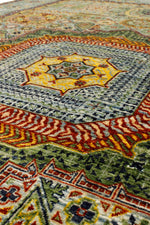 Vintage Handmade 7x10 Multicolor and Green Anatolian Turkish Traditional Distressed Area Rug