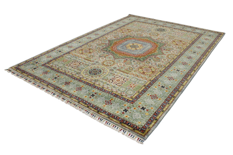 Vintage Handmade 7x10 Multicolor and Green Anatolian Turkish Traditional Distressed Area Rug