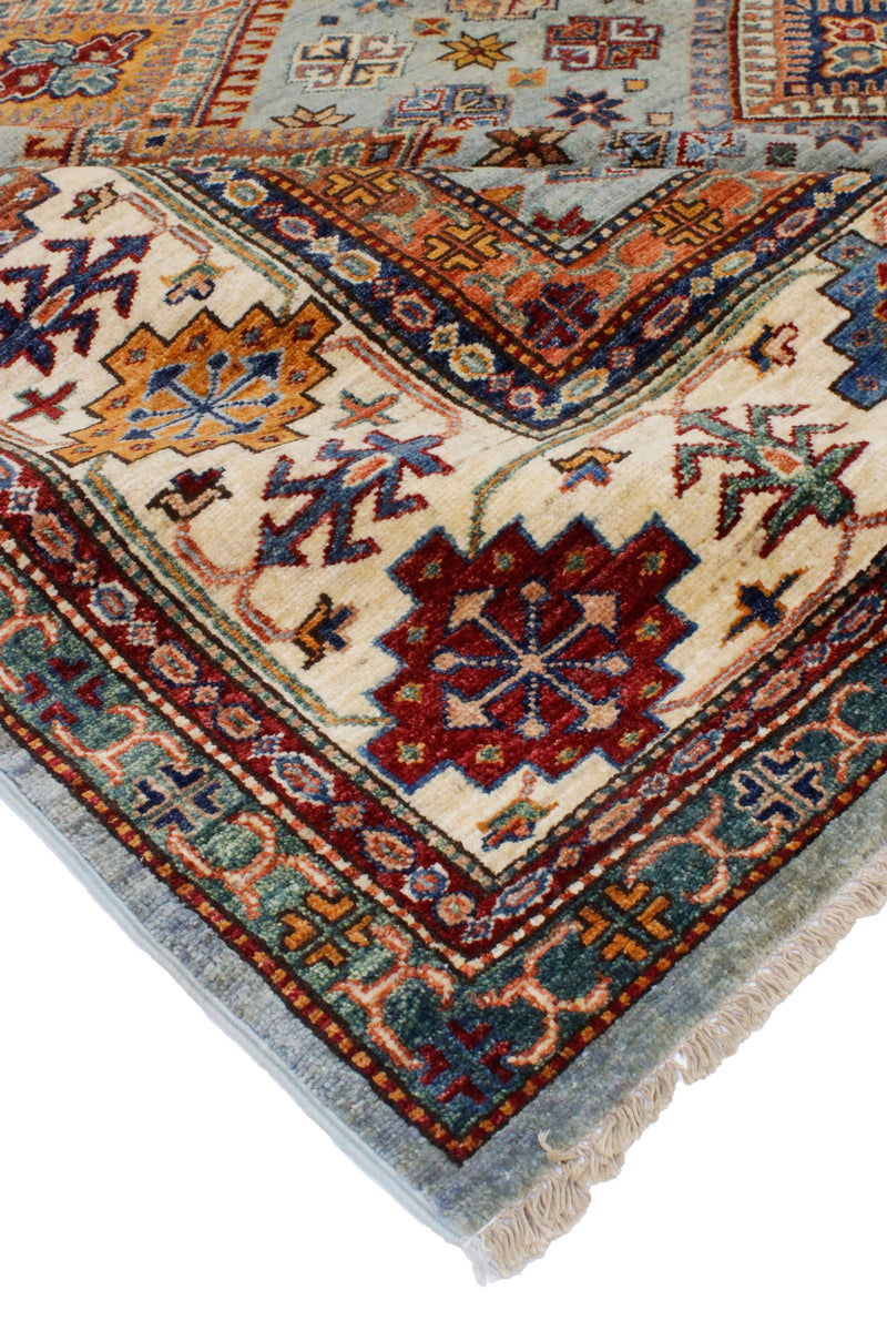 8x11 Gray and Ivory Kazak Tribal Rug