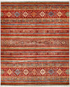 8x10 Red and Multicolor Green Tribal Rug