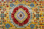 Vintage Handmade 8x9 Yellow and Blue Anatolian Turkish Traditional Distressed Area Rug