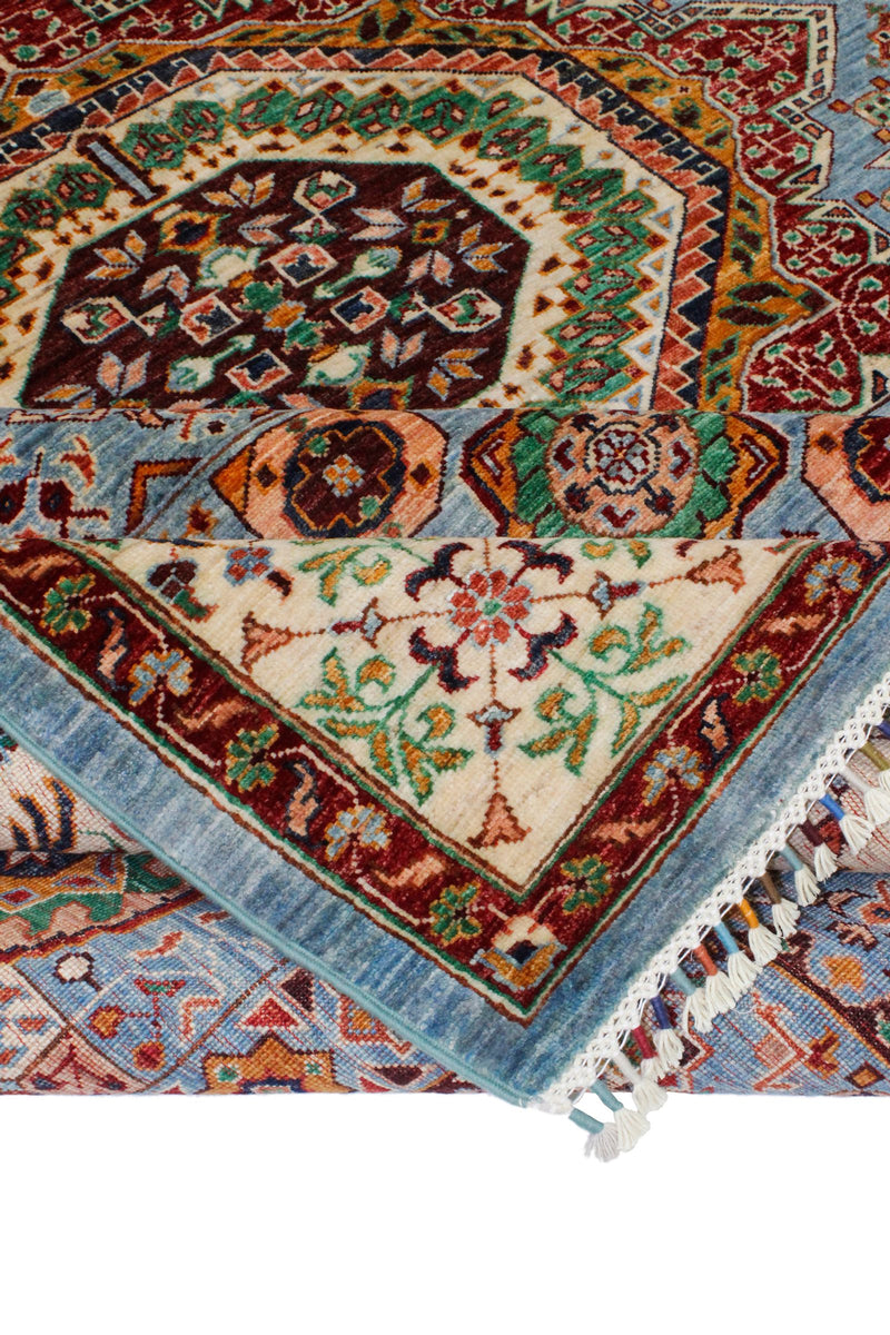 Vintage Handmade 8x10 Blue and Ivory Anatolian Turkish Traditional Distressed Area Rug