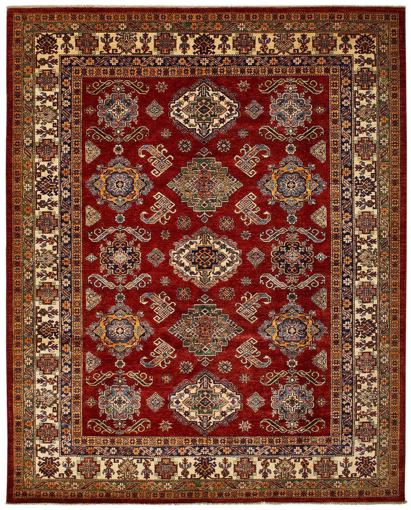 Vintage Handmade 8x10 Red and Ivory Anatolian Caucasian Tribal Distressed Area Rug