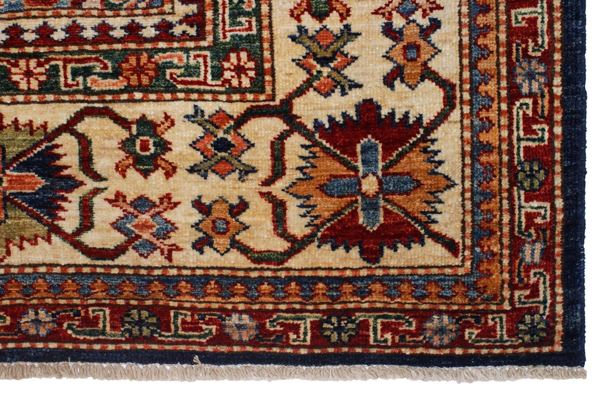 8x10 Navy and Ivory Kazak Tribal Rug