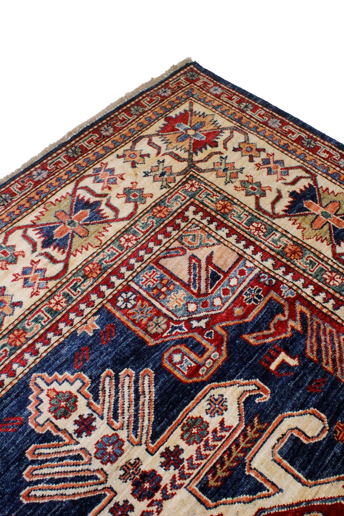 8x10 Navy and Ivory Kazak Tribal Rug