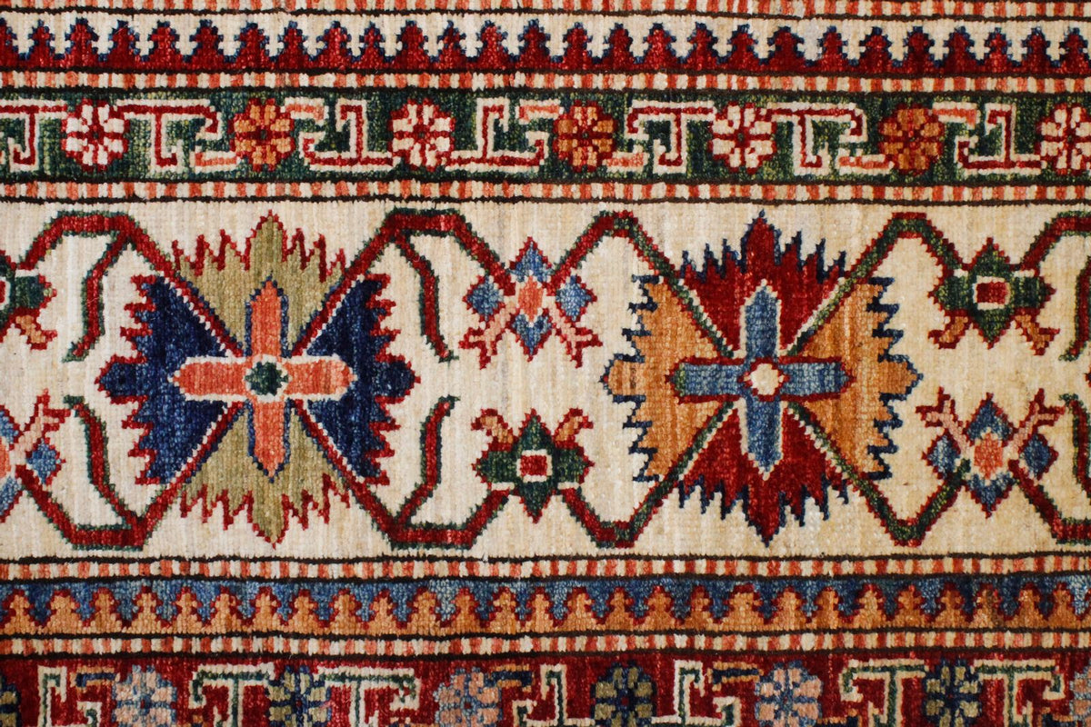 8x10 Navy and Ivory Kazak Tribal Rug