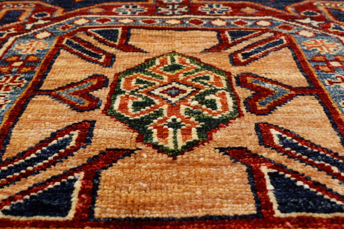 8x10 Navy and Ivory Kazak Tribal Rug