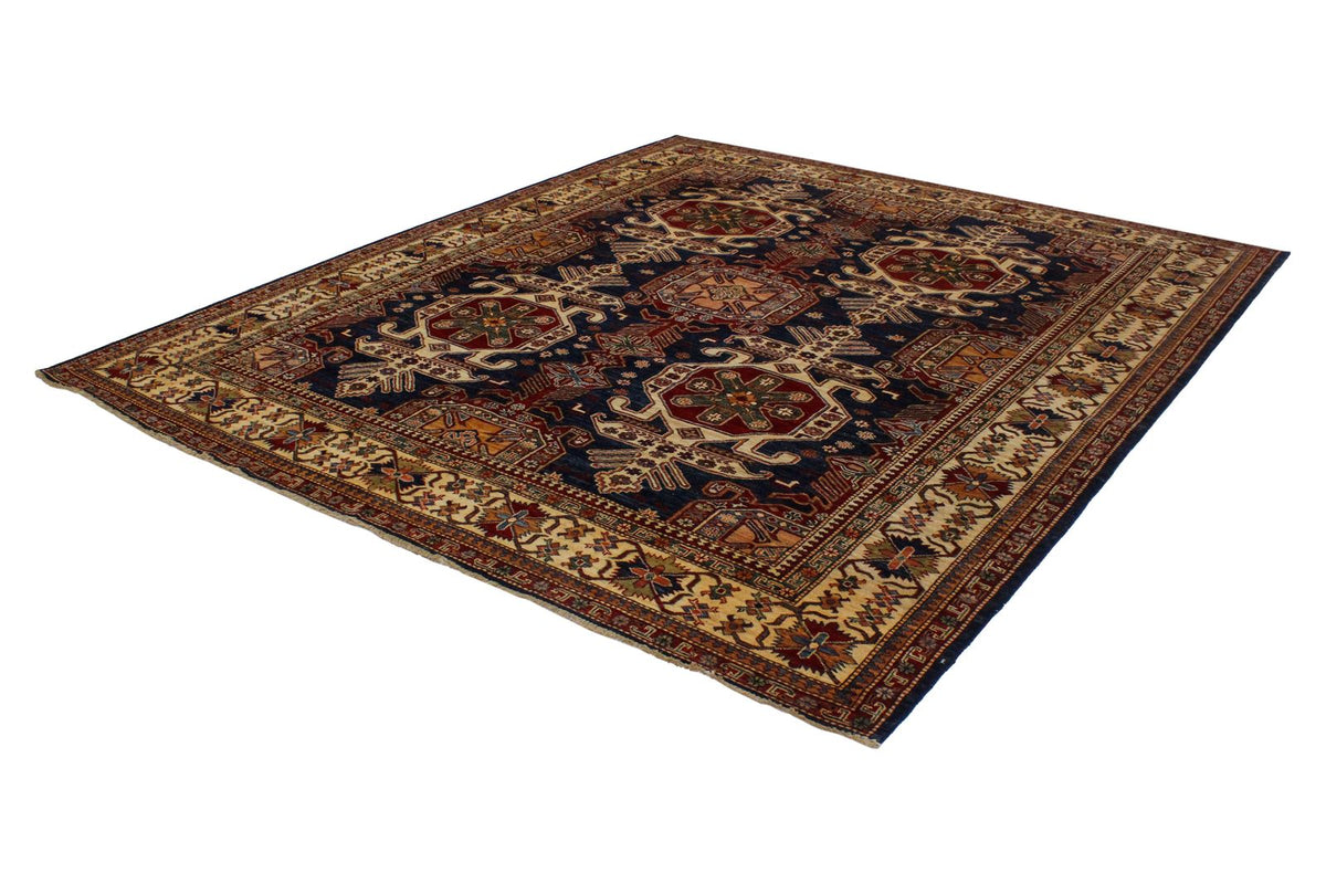 8x10 Navy and Ivory Kazak Tribal Rug