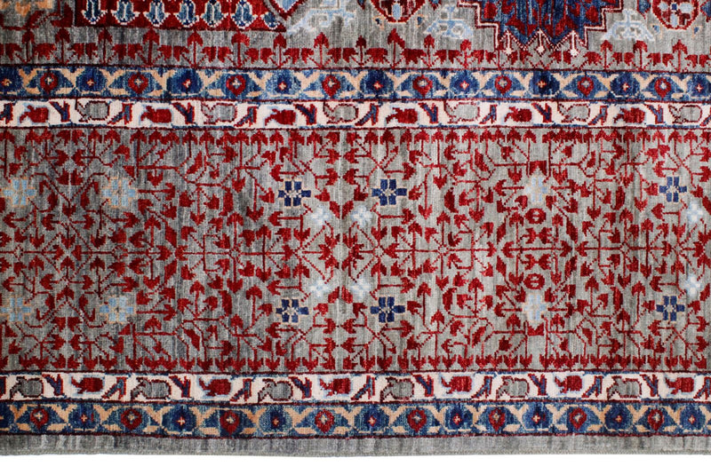 Vintage Handmade 10x14 Gray and Multicolor Anatolian Turkish Traditional Distressed Area Rug