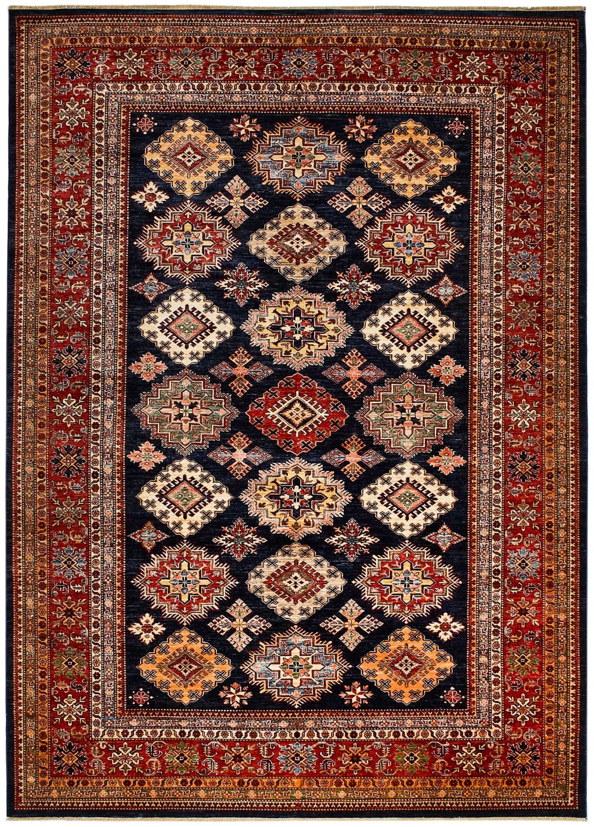 8x12 Red and Navy Kazak Tribal Rug
