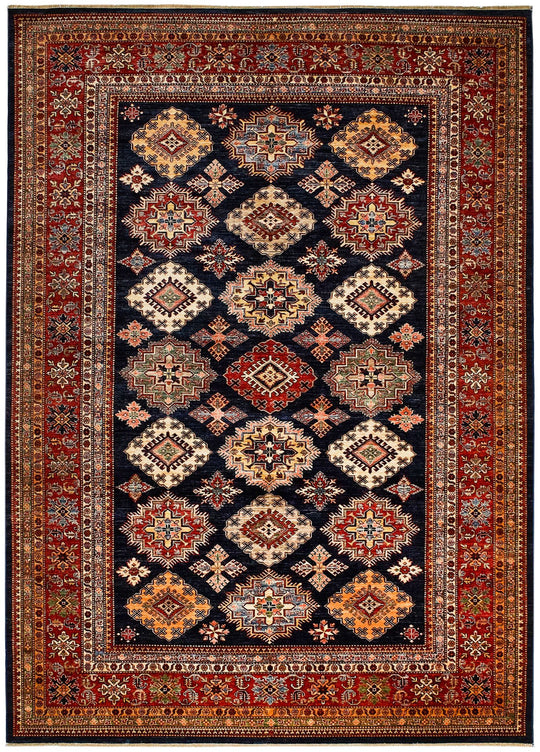 8x12 Red and Navy Kazak Tribal Rug