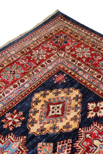 Vintage Handmade 8x12 Red and Navy Anatolian Caucasian Tribal Distressed Area Rug