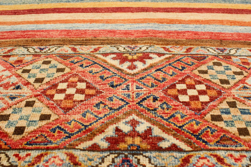 Vintage Handmade 9x12 Red and Multicolor Anatolian Turkish Tribal Distressed Area Rug