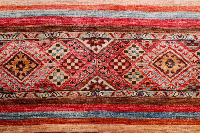 Vintage Handmade 9x12 Red and Multicolor Anatolian Turkish Tribal Distressed Area Rug