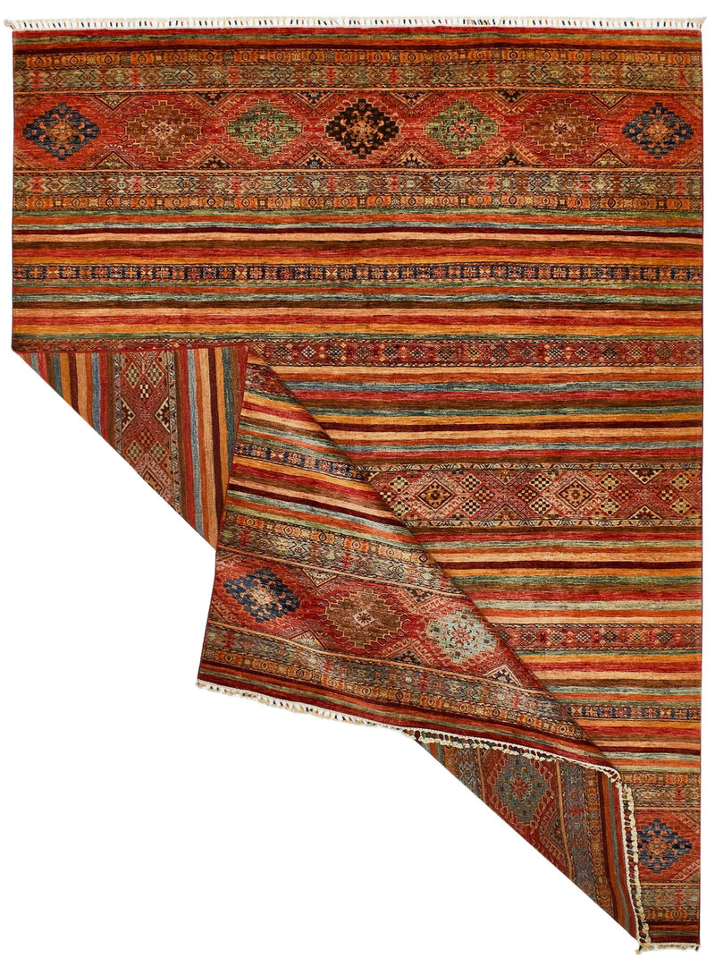 Vintage Handmade 9x12 Red and Multicolor Anatolian Turkish Tribal Distressed Area Rug