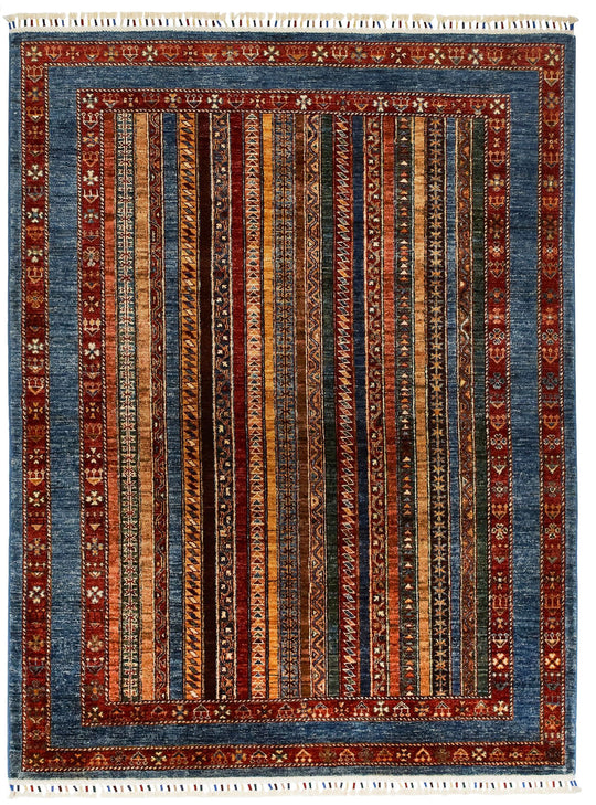 5x7 Multicolor and Blue Turkish Tribal Rug