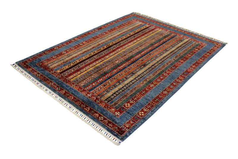 5x7 Multicolor and Blue Turkish Tribal Rug