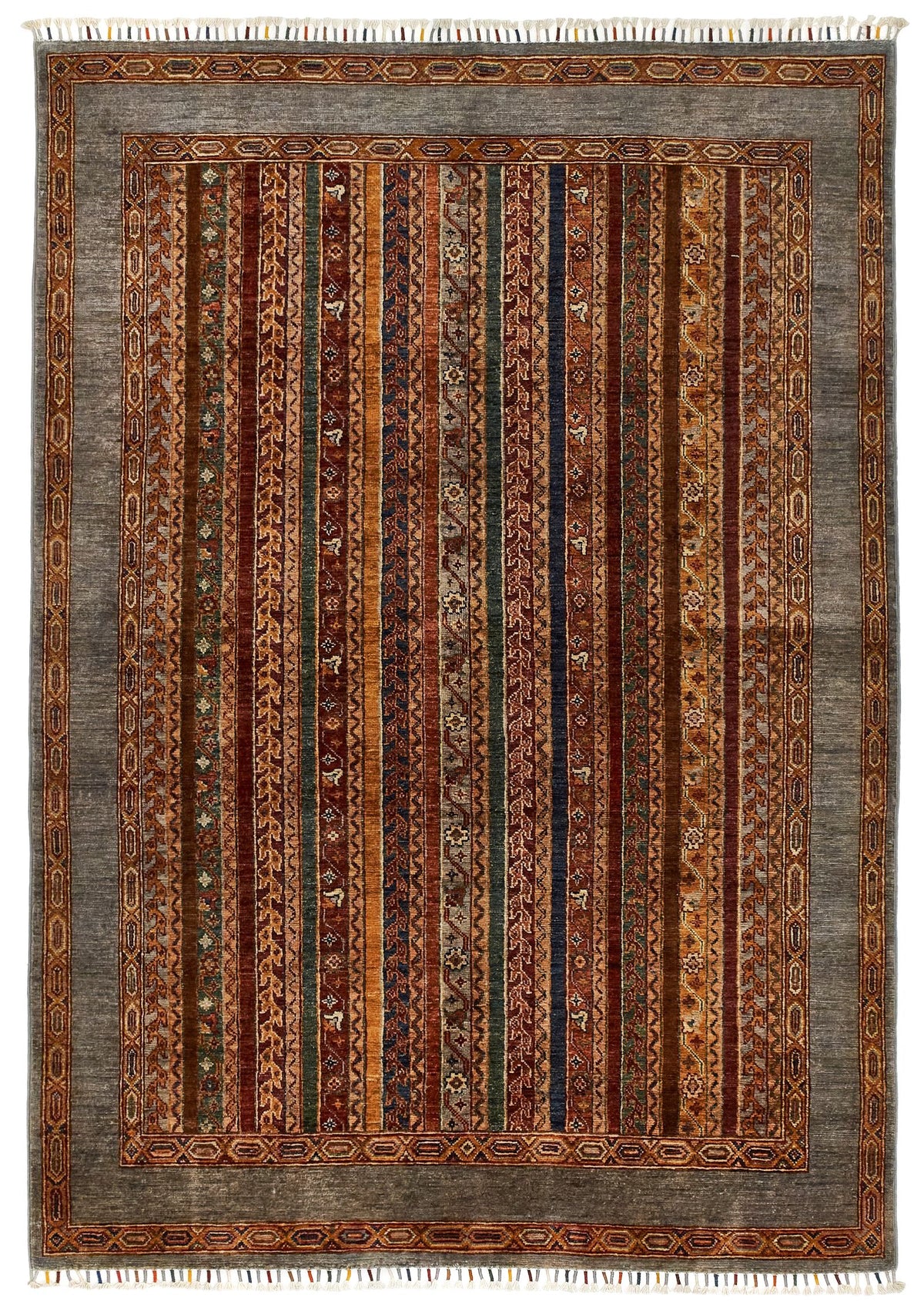 5x7 Multicolor and Gray Turkish Tribal Rug