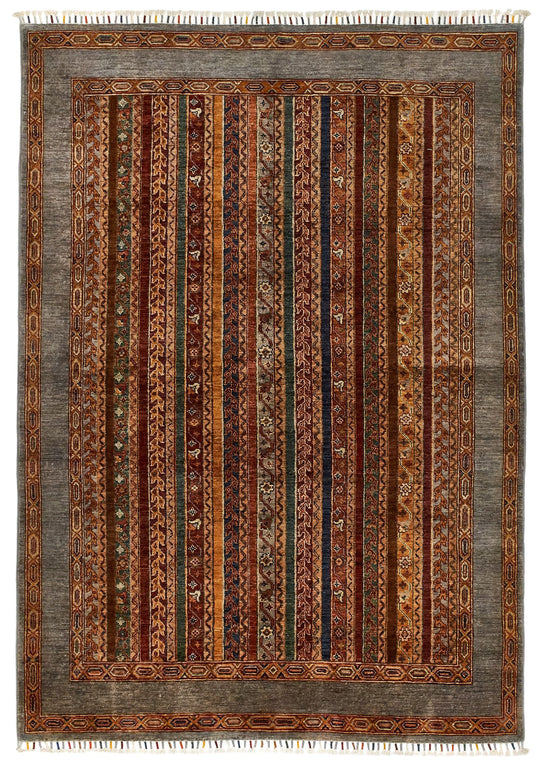 5x7 Multicolor and Gray Turkish Tribal Rug