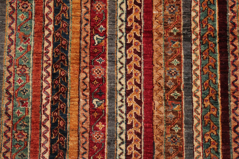 6x8 Multicolor and Gray Turkish Tribal Rug