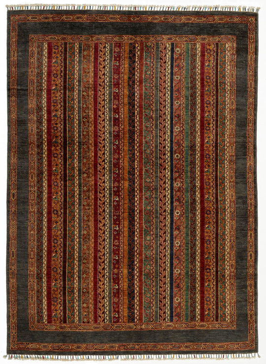 6x8 Multicolor and Gray Turkish Tribal Rug