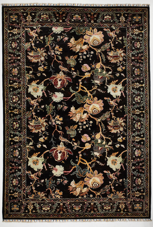 6x9 Black and Multicolor Turkish Tribal Rug