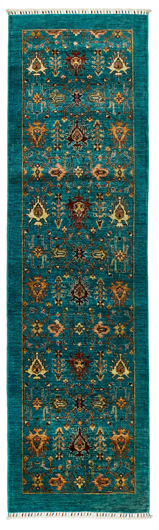 3x10 Turquoise and Multicolor Turkish Tribal Runner
