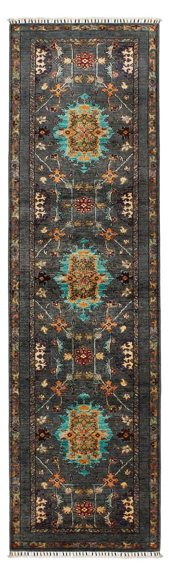 3x10 Gray and Multicolor Turkish Tribal Runner