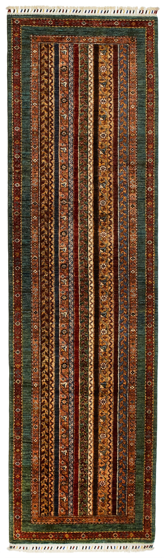 3x10 Multicolor and Green Turkish Tribal Runner