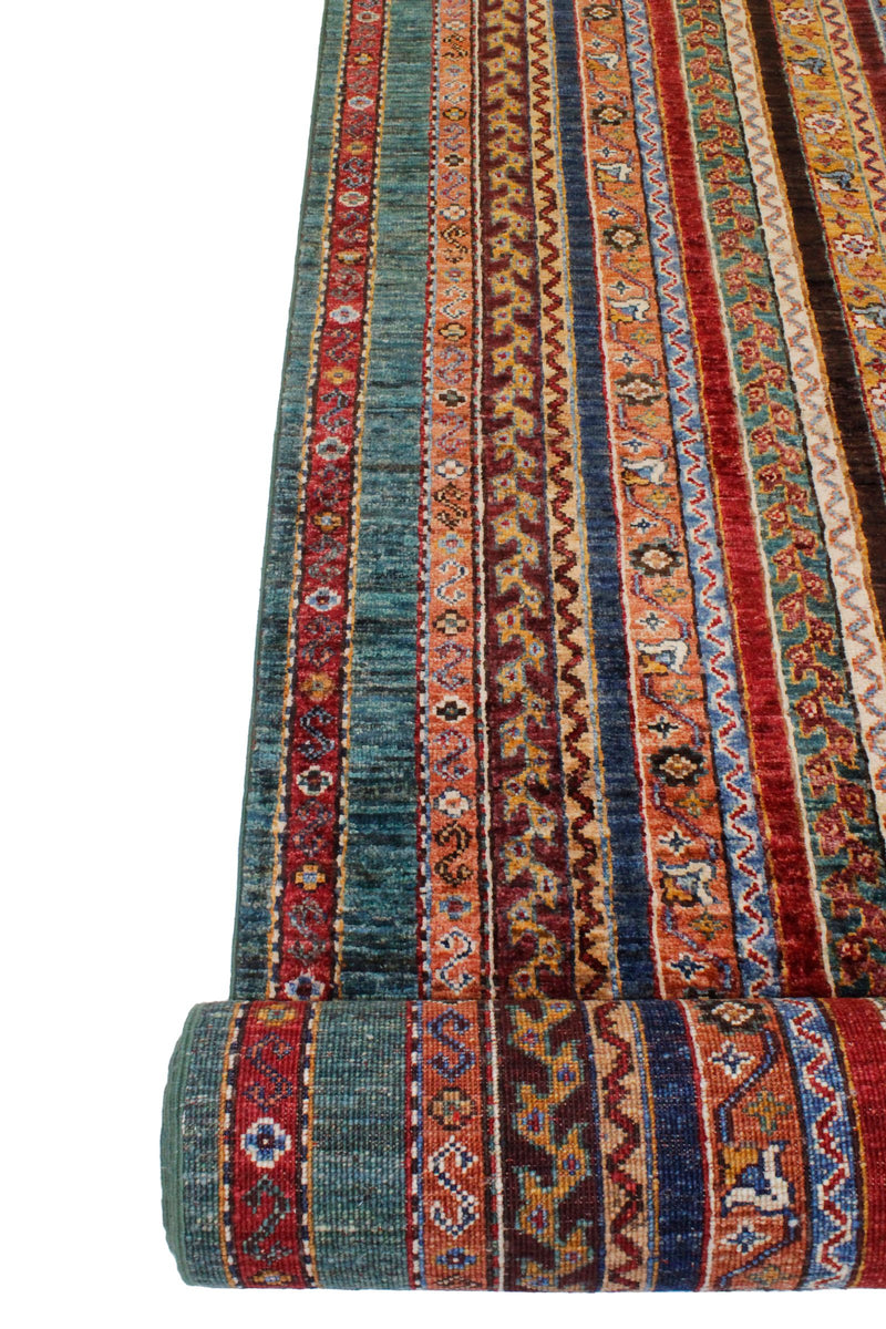 3x10 Multicolor and Green Turkish Tribal Runner