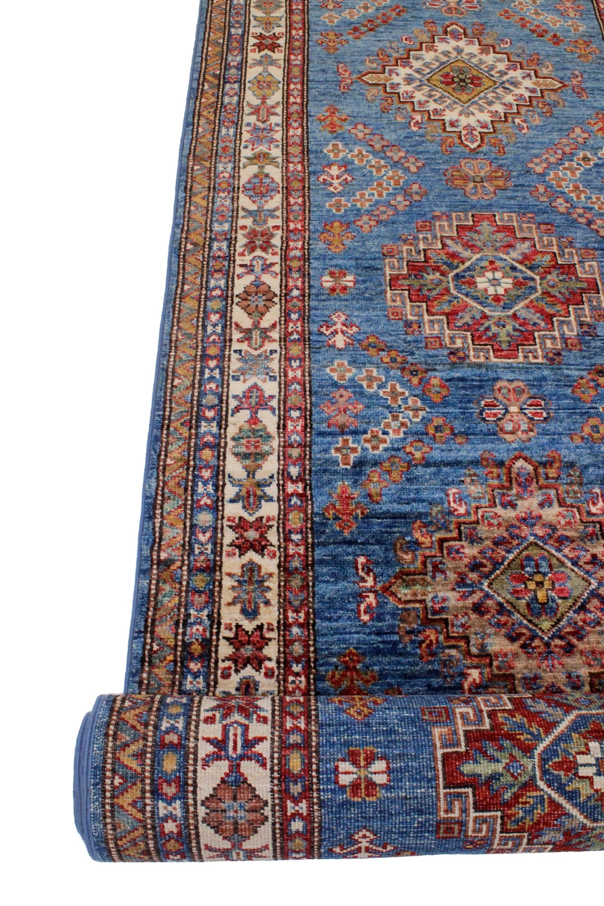3x10 Blue and Ivory Kazak Tribal Runner