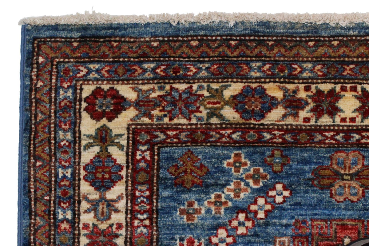 3x10 Blue and Ivory Kazak Tribal Runner