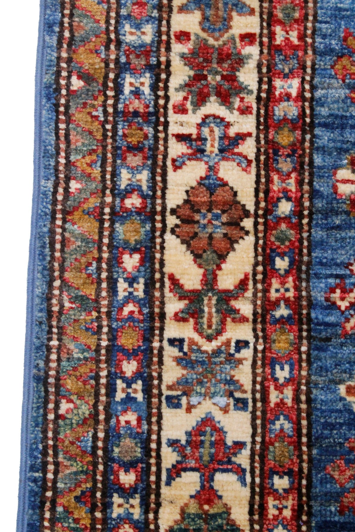 3x10 Blue and Ivory Kazak Tribal Runner