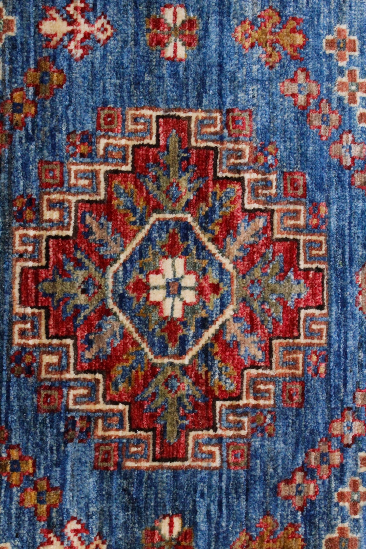 3x10 Blue and Ivory Kazak Tribal Runner