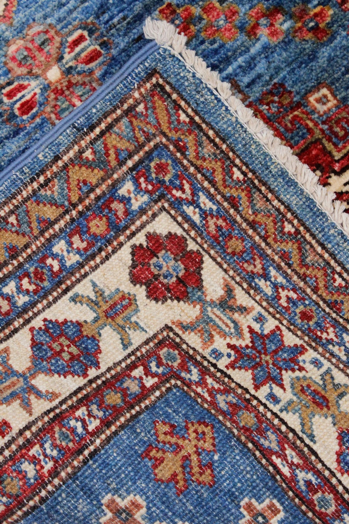 3x10 Blue and Ivory Kazak Tribal Runner