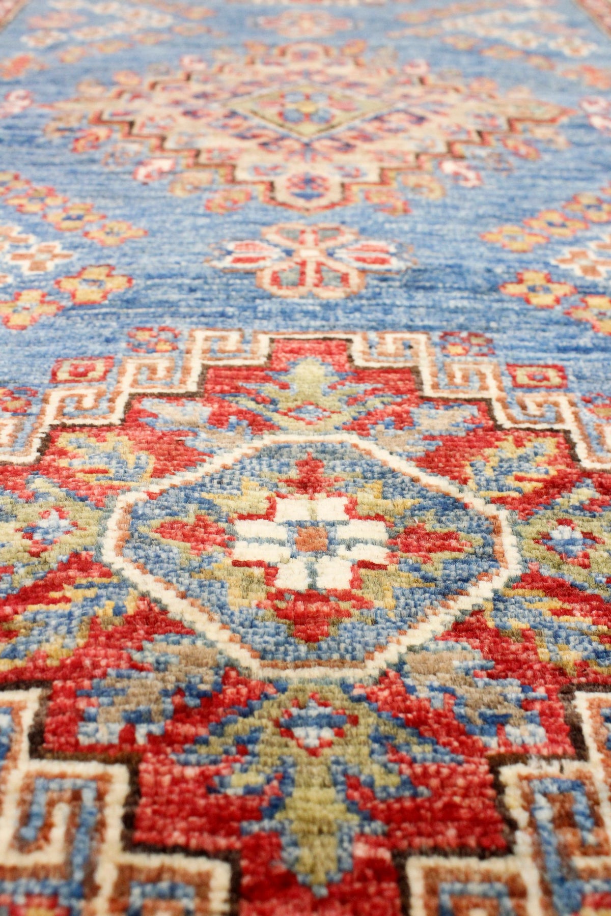 3x10 Blue and Ivory Kazak Tribal Runner