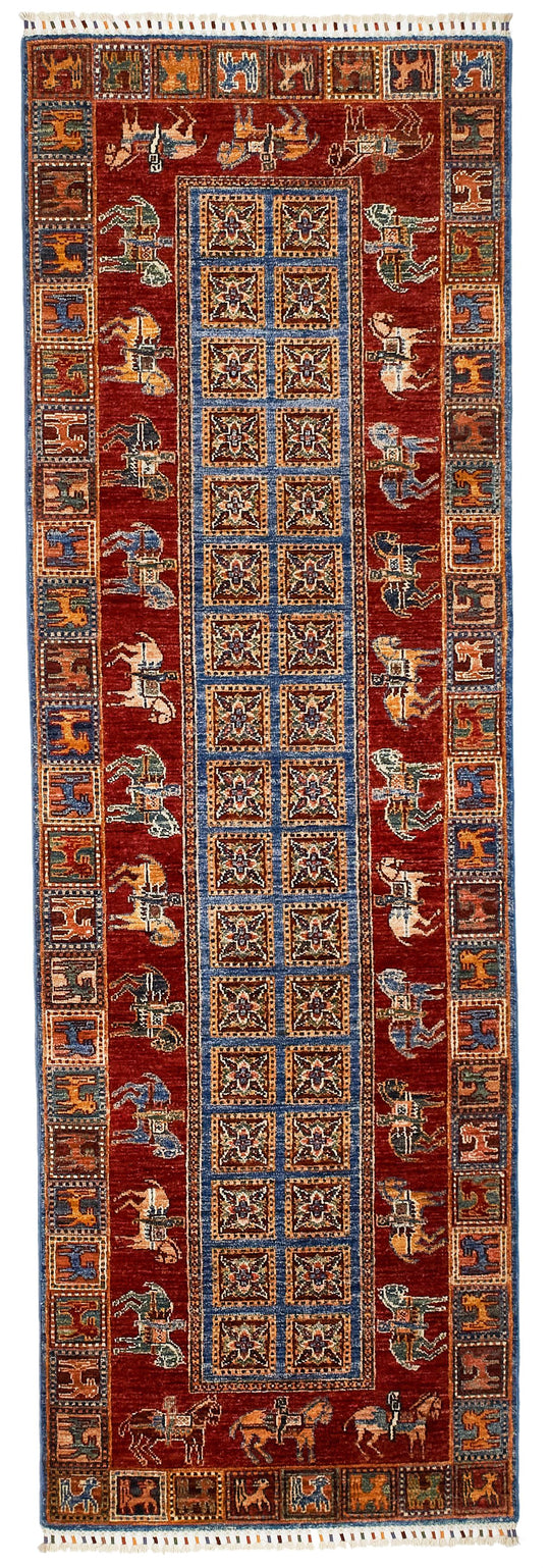 3x9 Blue and Red Anatolian Traditional Runner