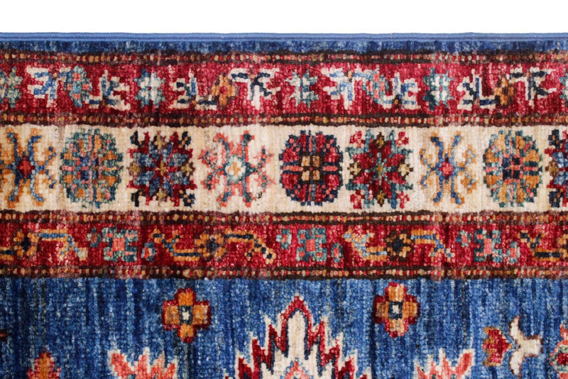 Vintage Handmade 3x13 Light Blue and Ivory Anatolian Caucasian Tribal Distressed Area Rug