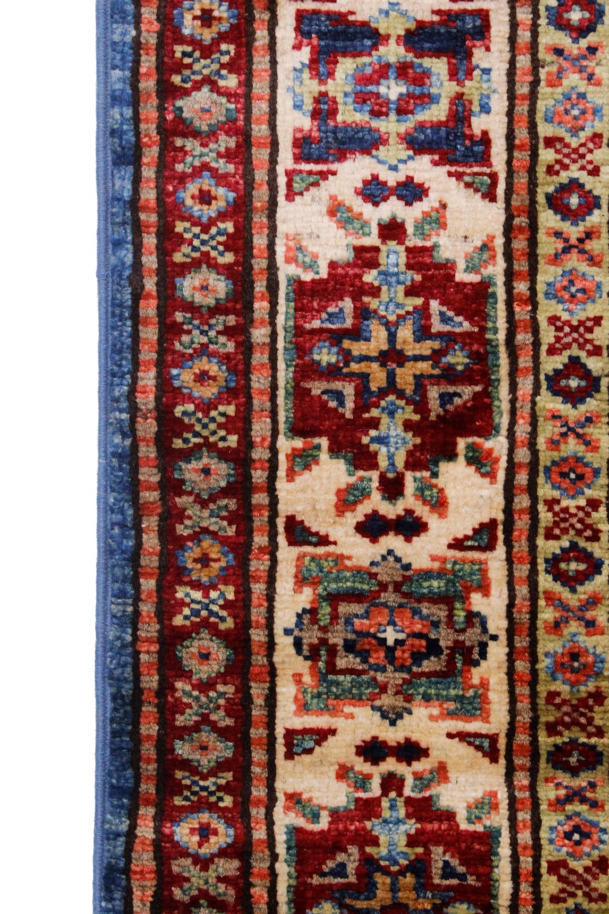 3x10 Blue and Ivory Kazak Tribal Runner