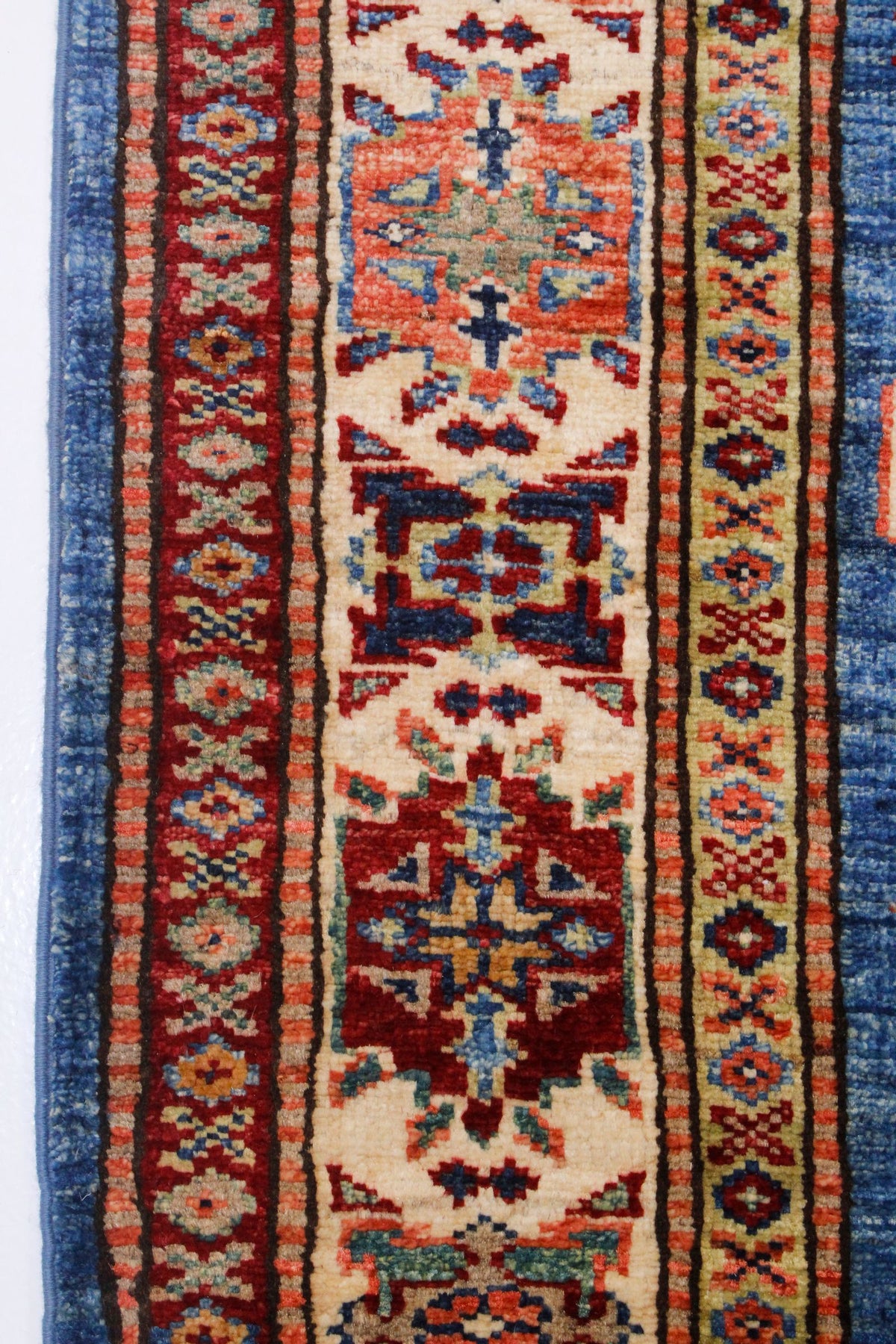 3x10 Blue and Ivory Kazak Tribal Runner