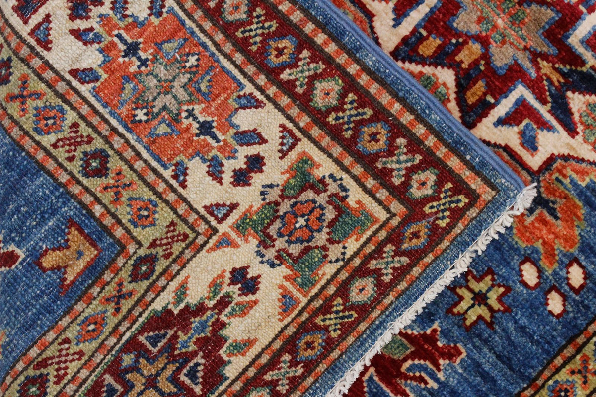 3x10 Blue and Ivory Kazak Tribal Runner