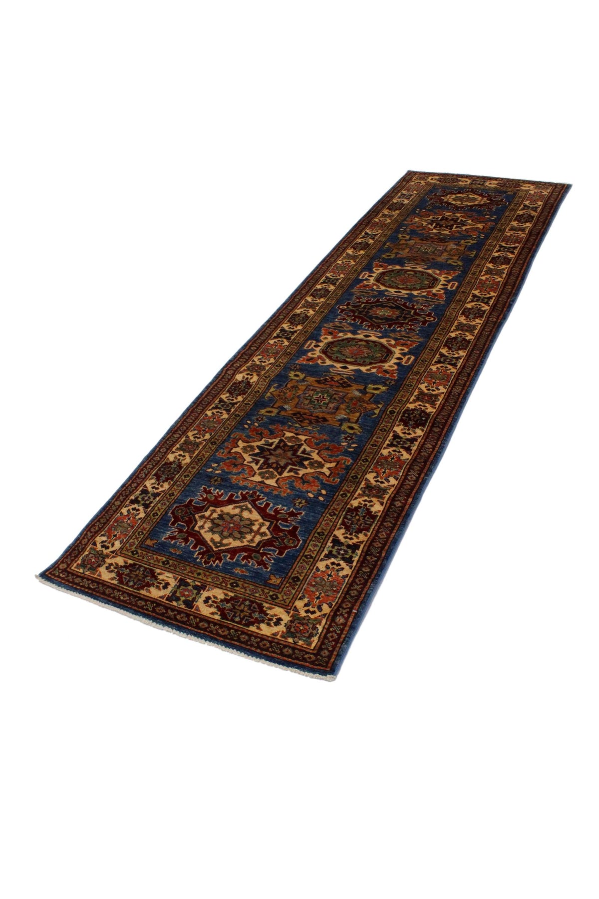3x10 Blue and Ivory Kazak Tribal Runner