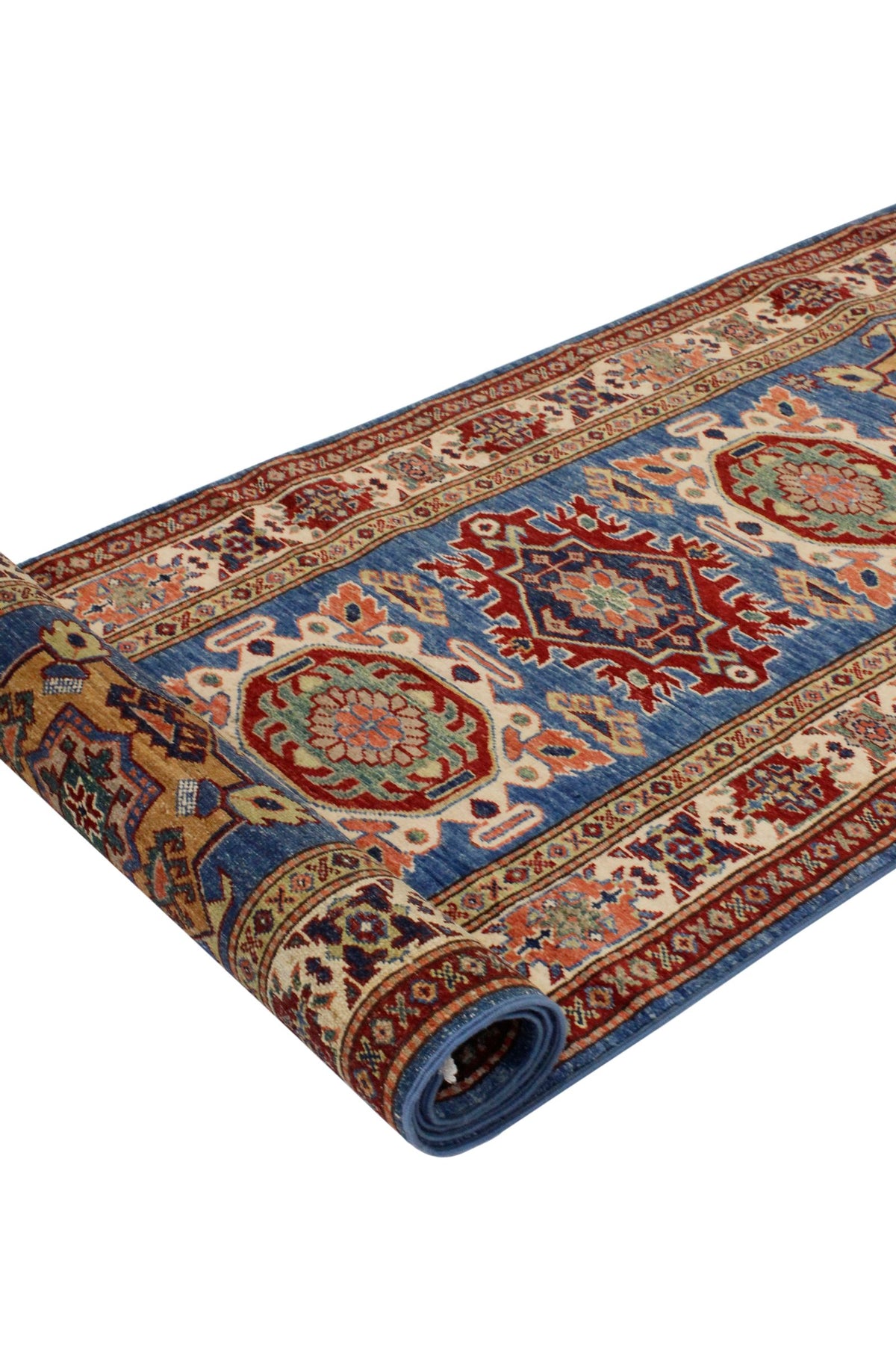 3x10 Blue and Ivory Kazak Tribal Runner