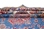 9x12 Blue and Ivory Kazak Tribal Rug